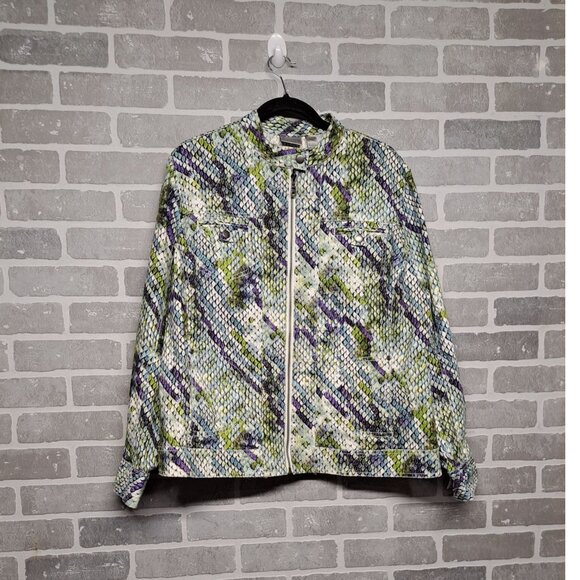 Colorful Snakeskin Print Women's Jacket Front Zipper Chest Pockets Size M‎ - Picture 1 of 12
